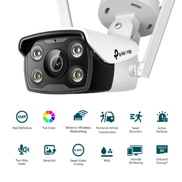 TP-Link 4MP Outdoor Full-Color Wi-Fi Bullet Network Camera VIGI C340-W 4mm (UN)