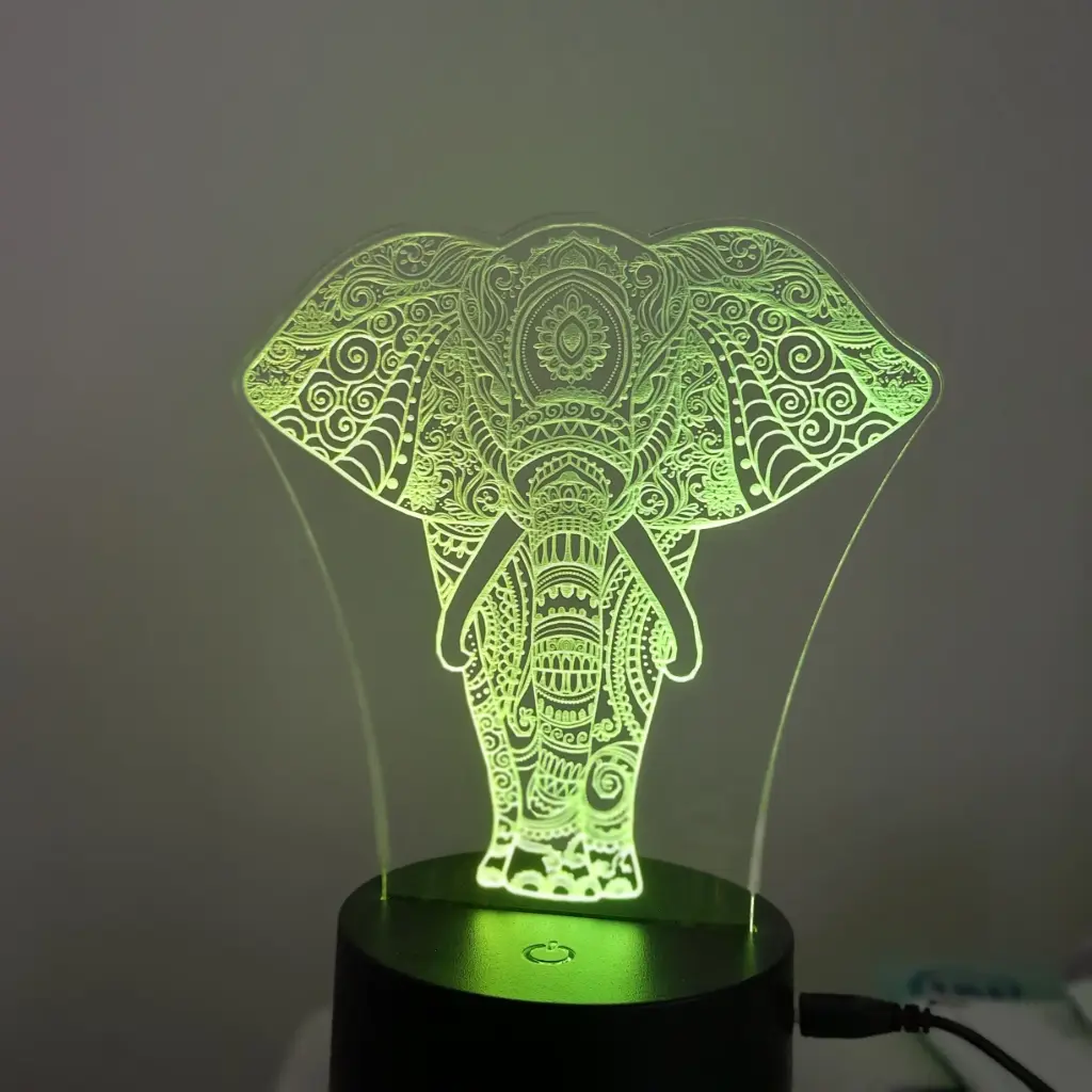 Elephant Mandala - Led Lamp - Engraving (15cm)