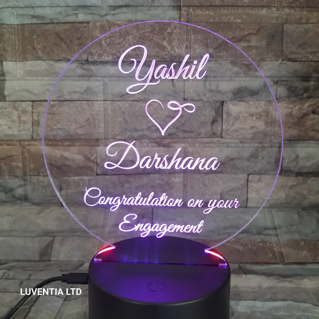 Round Plain with custom Text - Led Lamp - Engraving (15cm)
