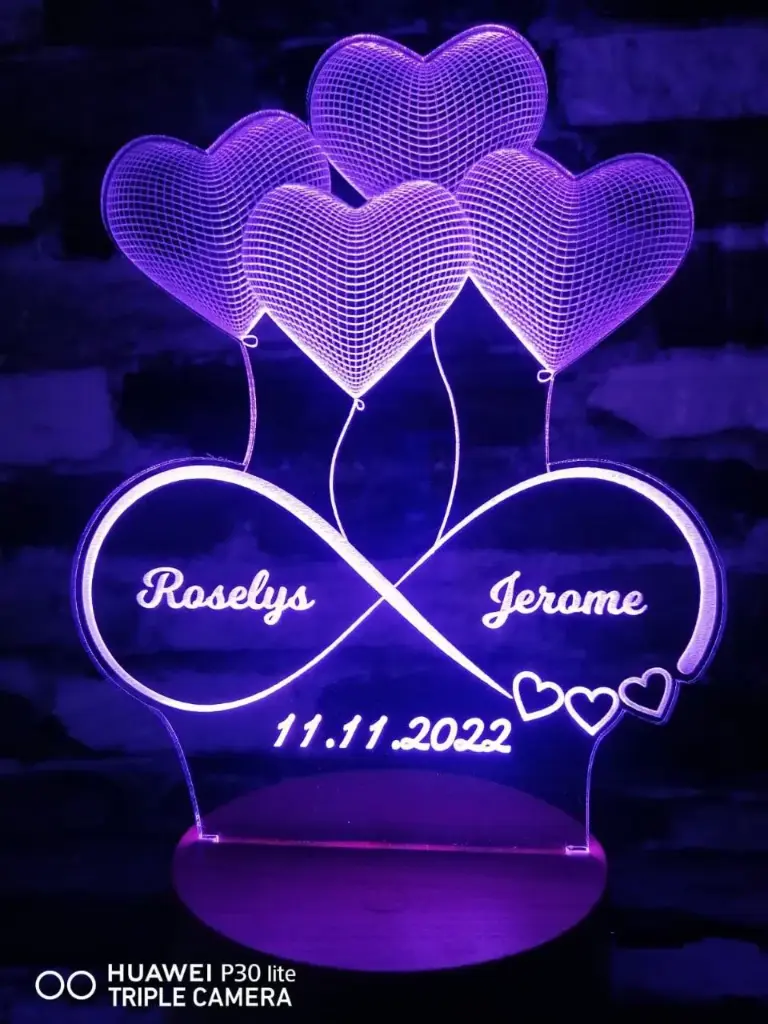 Heart Infinity - Led Lamp - Engraving (15cm)