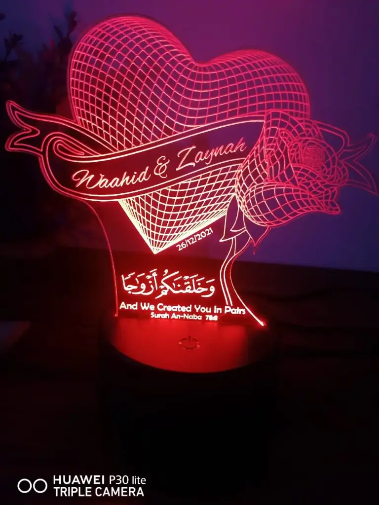 3D Heart - Led Lamp - Engraving (15cm)