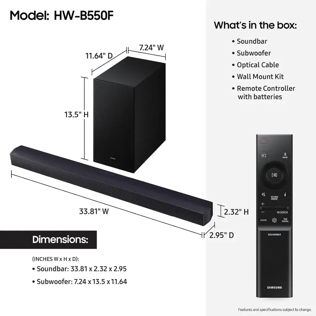 Samsung B-Series Soundbar HW-B550F 2.1 ch DTS Virtual:X Soundbar with Subwoofer (MX-ST40F/XA)