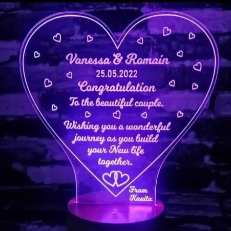 Heart with line Border - Led Lamp - Engraving (19cm)