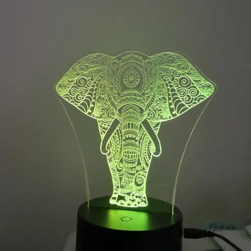 Elephant Mandala - Led Lamp - Engraving (15cm)