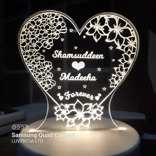 Heart Flowery - Led Lamp - Engraving (15cm)