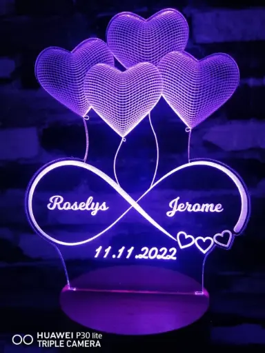 Heart Infinity - Led Lamp - Engraving (15cm)